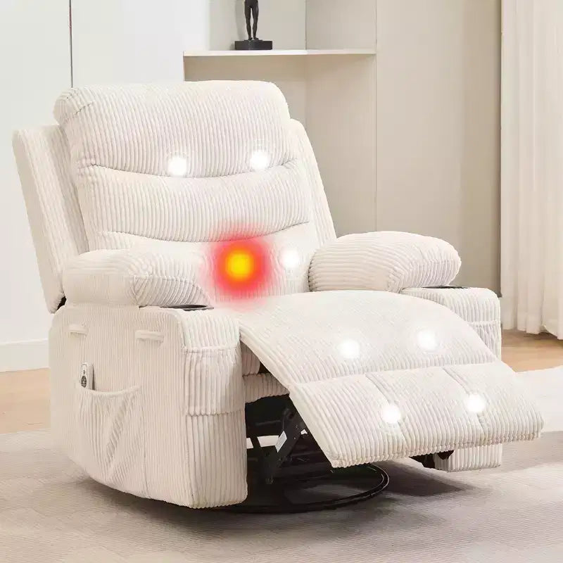 360 Swivel Nursery Recliner - Oversized Rocking Chair with Massage and Heat Recliner for Small Spaces, Nursery Bedroom Living Room Reclining Chairs