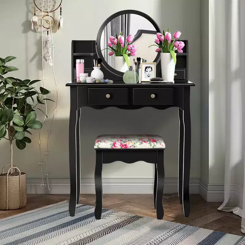 Costway Makeup Vanity Table Drawers Oval Dressing Table Kids Gift