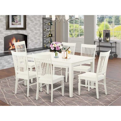 HomeStock 7-Piece Linen White Finish Solid Wood Top Dining Table with 6 Chairs