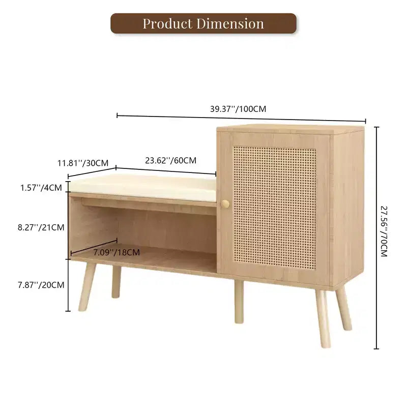 Rattan Entryway Bench with Shoe Storage