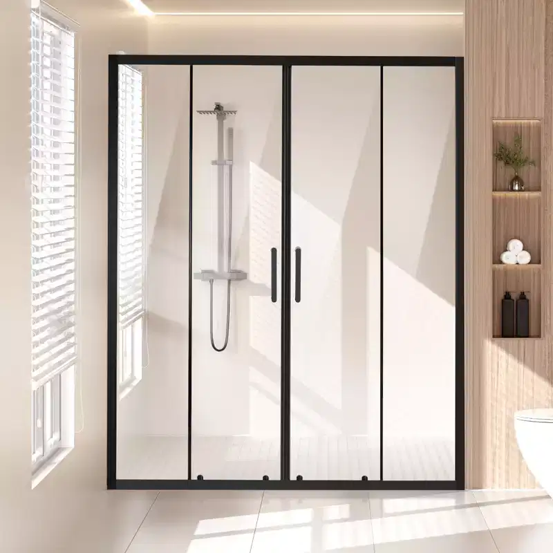 VEVOR Semi-frameless Shower Door, 57.8-59 W x 70 H in, Double Sliding Glass Door with 1/4 in(6mm) Clear Tempered Glass, Matte Black