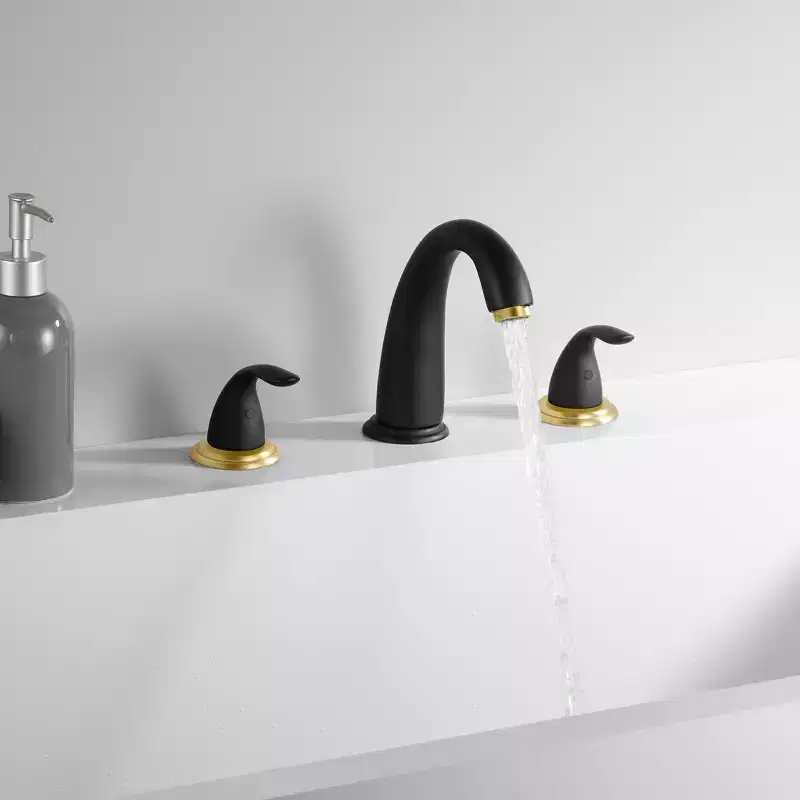 Sumerain 2 Handle Widespread Roman Bathtub Faucet Tub Filler with Rough-in Valve, Black and Gold