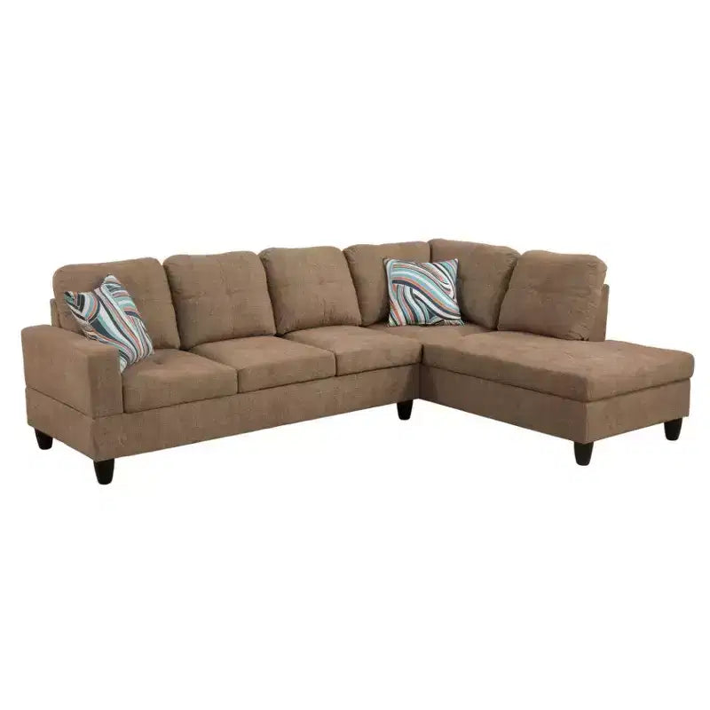 Discover Ultimate Comfort with Our Brown Fabric L-Shaped Sectional Sofa C Complete with Chaise Lounge and Storage Ottoman