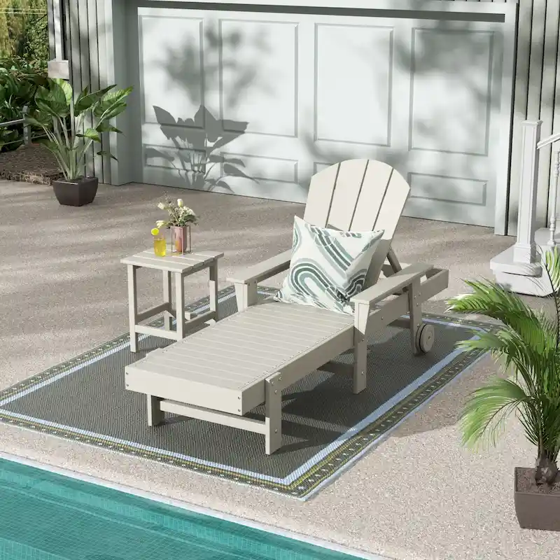 Polytrends Laguna Hdpe All Weather Outdoor Patio Pool Reclining Chaise Lounge With Side Table (2-Piece Set)