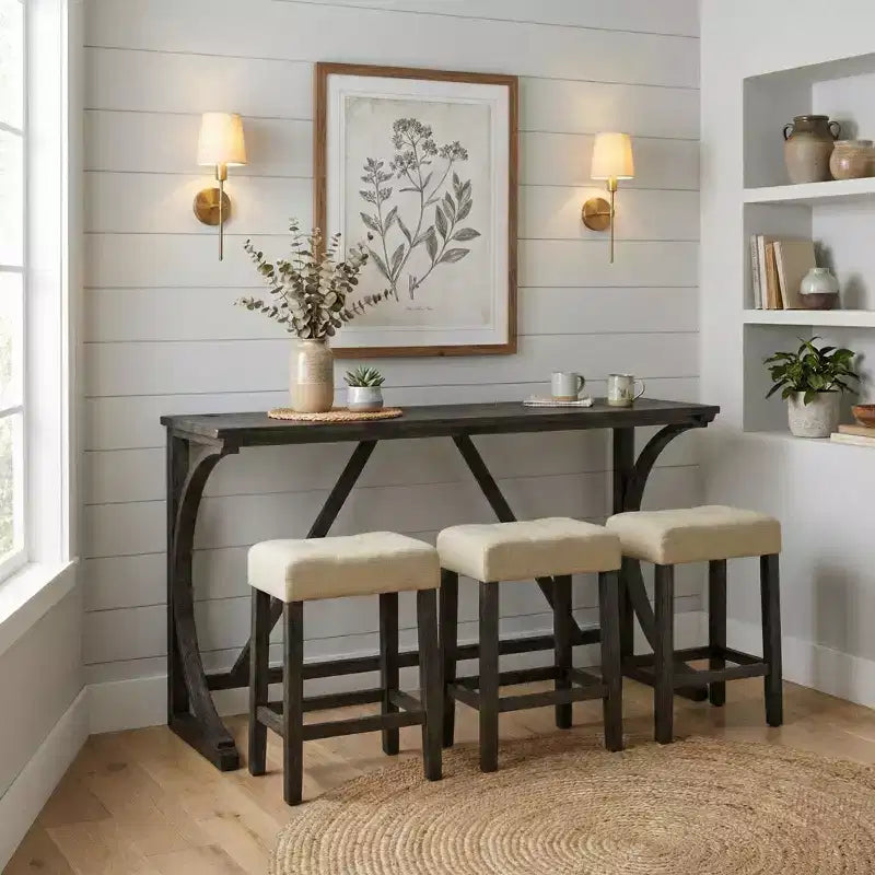 Carter Transitional Wood 3-Piece Counter Height Dining Set with USB Charging Table and Biscuit-Tufted Upholstered Stools