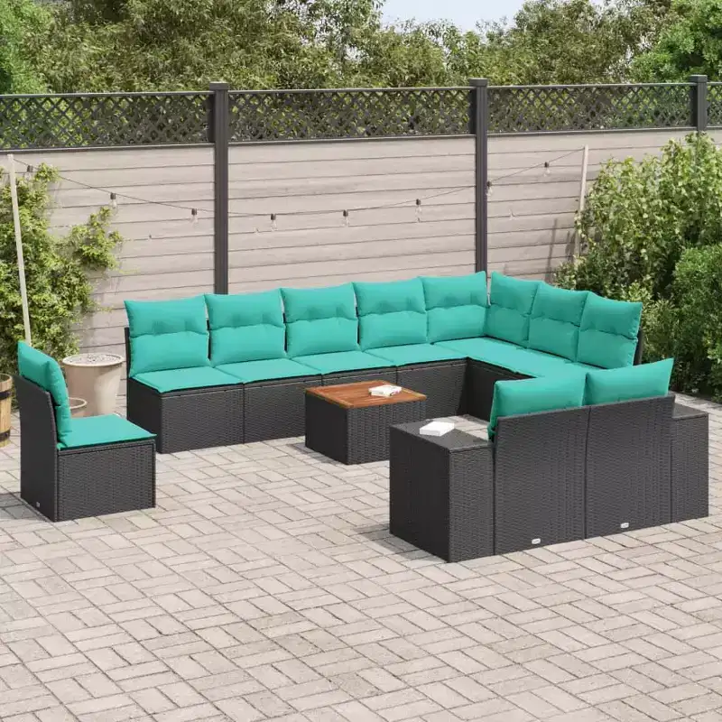 vidaXL 11 Piece Patio Sofa Set with Cushions Poly Rattan