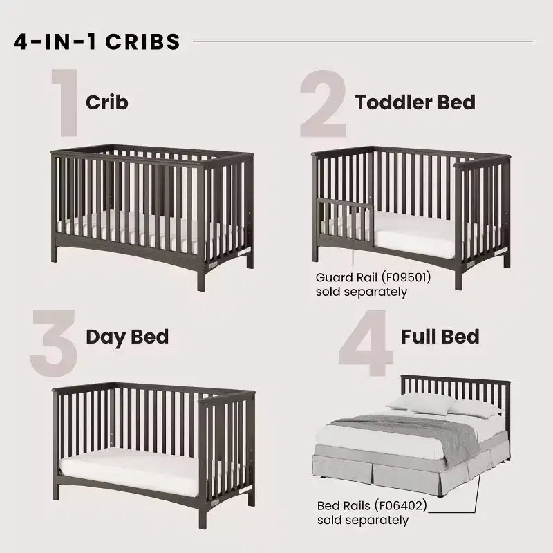 Child Craft London 4-in-1 Convertible Crib, Converts to Toddler Bed, Day Bed, & Full Size Bed, 3 Mattress Positions, Baby Safe Finish (Dapper Gray)