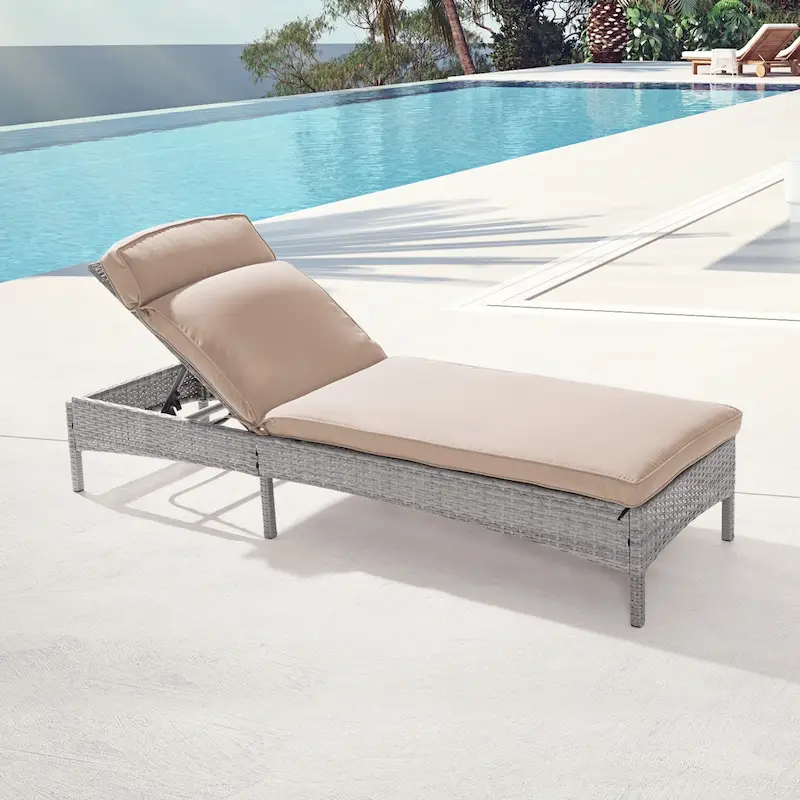 BONOSUKI Lounge Chaise Patio Rattan Chair Adjustable Inclination Angle