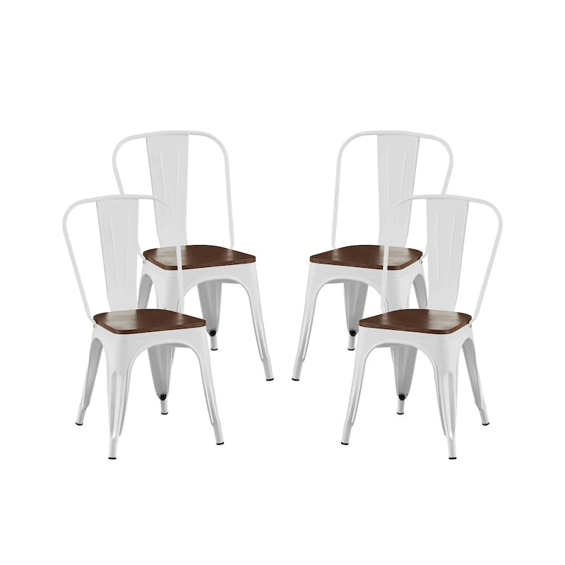 Wooden Seat Industrial Metal Stackable Dining Chair Set