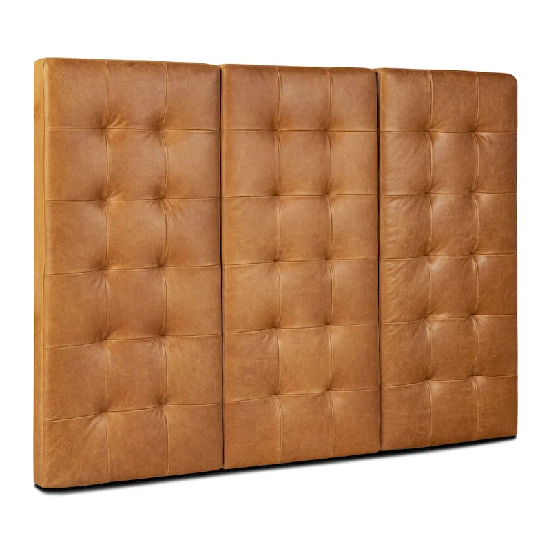 Wall-Mounted Full-Grain Italian Leather Tufted Headboard | 3 Panels | King & Queen | Saddle Tan