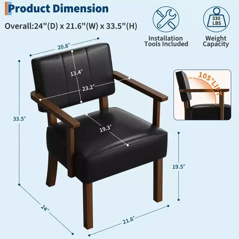 Coolmee Faux Leather Accent Chair, Mid-Century Modern Armchair with Classic Vertical Stripe, Reading Leisure Chair with Wood Frame for Living Room