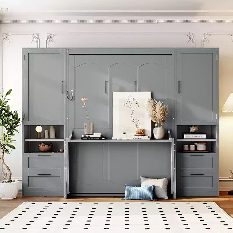 Full Murphy Bed with Closet, Storage Drawers and Shelves for Guest Room or Office
