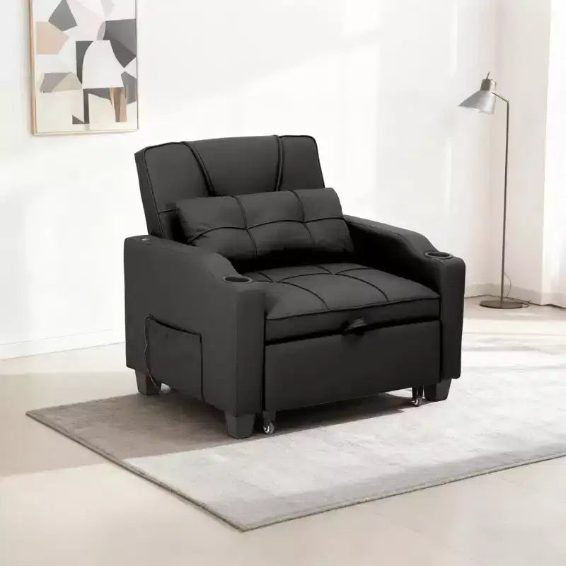 Garvee 3-in-1 Convertible Sleeper Chair Bed - Sofa Bed with Adjustable Backrest, USB Charging, Cup Holders & Side Pockets,for Living Rooms & Bedrooms