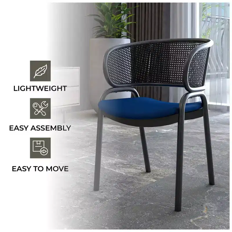 LeisureMod Ervilla Modern Dining Side Chair  Cozy Upholstered Accent Armchair with Black Iron Legs, Kitchen, Dining Room, Cafe, Restaurant Seating