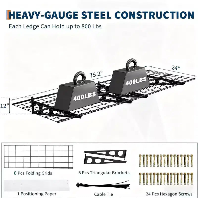 GustoWave 2-Pack 2x6 ft Wall-Mounted Garage Storage Shelves - Heavy Duty 1600 LB Capacity Shelving Units for Workshop Organization