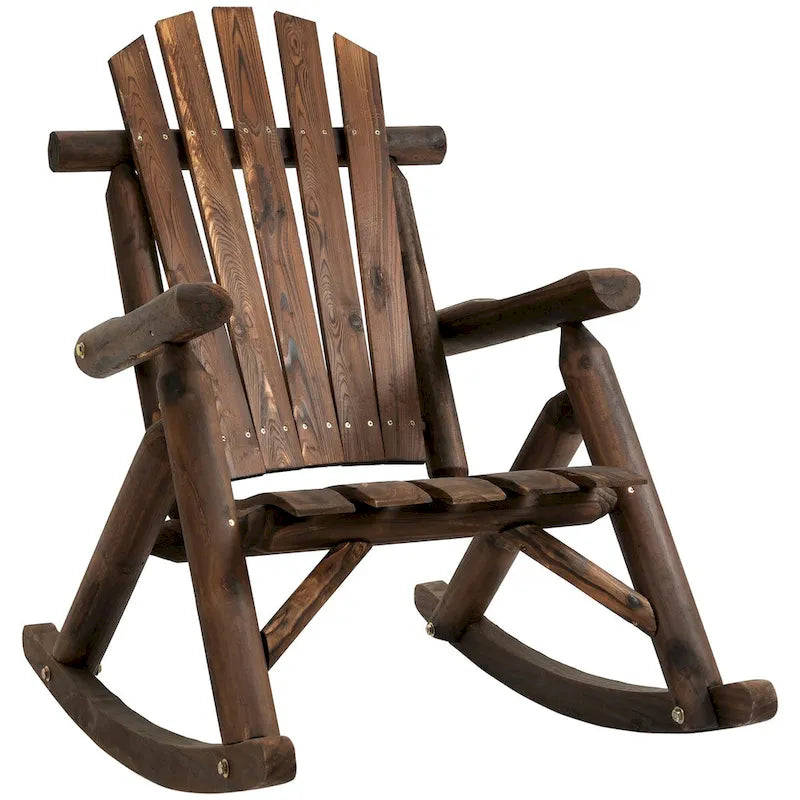 Outdoor Single-person Adirondack Rocking Chair with Rustic High Back