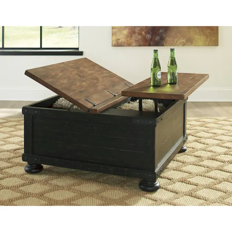 Two-Tone Square Lift Top Coffee Table with Storage, 36x36x18