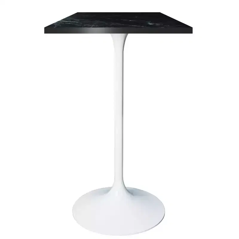 LeisureMod Verve 24 Sqaure Bar Height Dining Table - Modern MDF Top with White Pedestal Base Counter Height Table for Kitchen, Home, and Pub