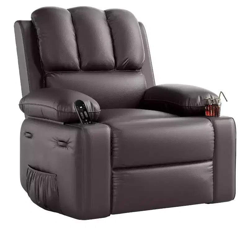Large PU Leather Manual Recliner Chair with Cup Holders, 150° Recline, 400 lb Capacity