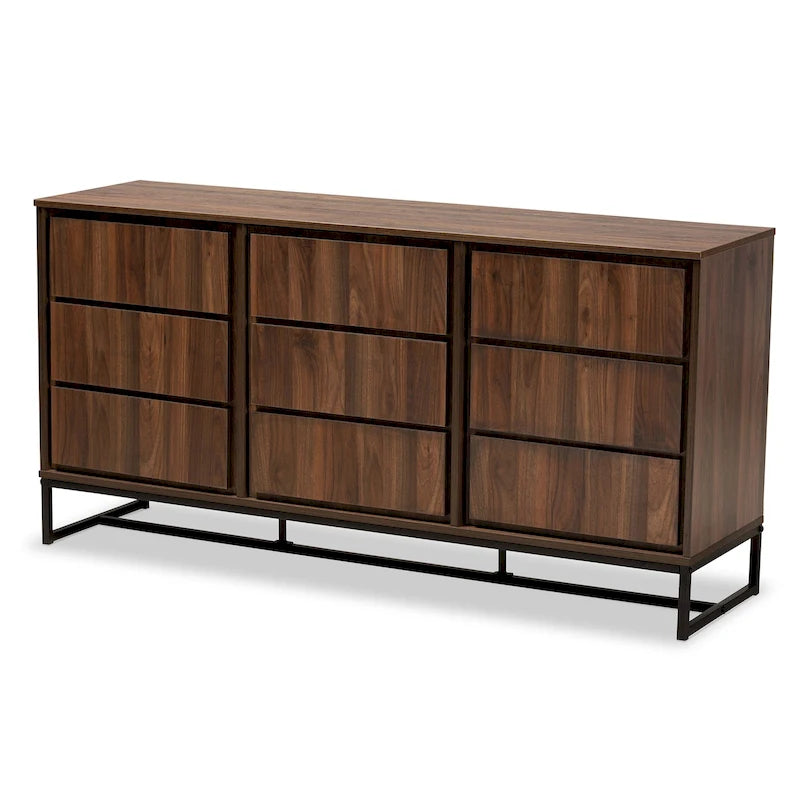 Walnut Brown & Black 3-Door Sideboard Buffet