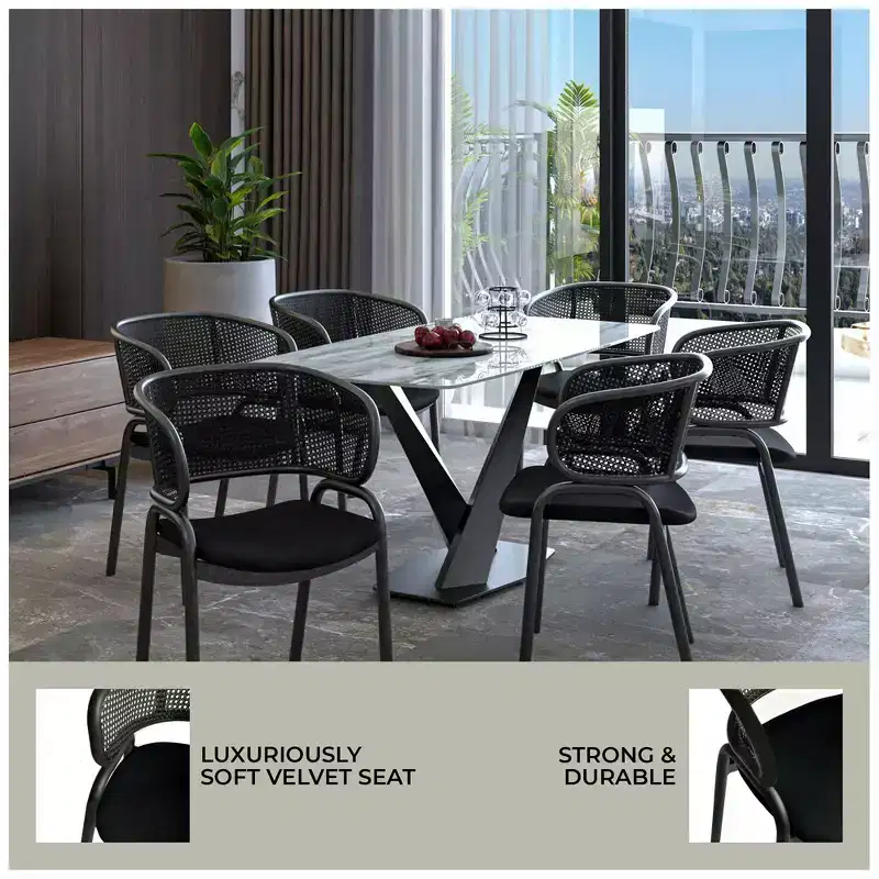 LeisureMod Ervilla Modern Dining Side Chair  Cozy Upholstered Accent Armchair with Black Iron Legs, Kitchen, Dining Room, Cafe, Restaurant Seating