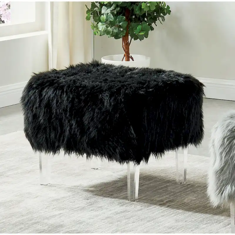 Contemporary Faux Fur Acrylic Ottoman