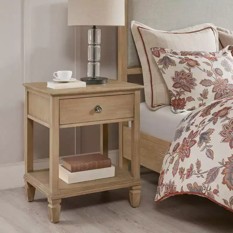 Victoria Nightstand Natural: Madison Park, Rubberwood Frame, Wood Veneer Surface, Transitional Style