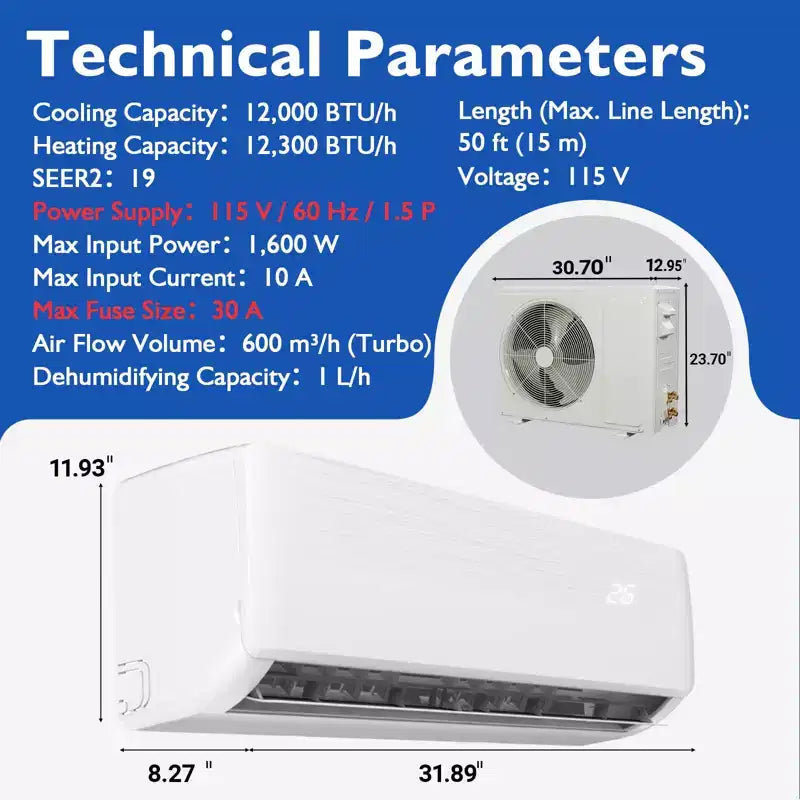 GustoWave Mini Split Air Conditioners with Heat Pump, 19 SEER2, White