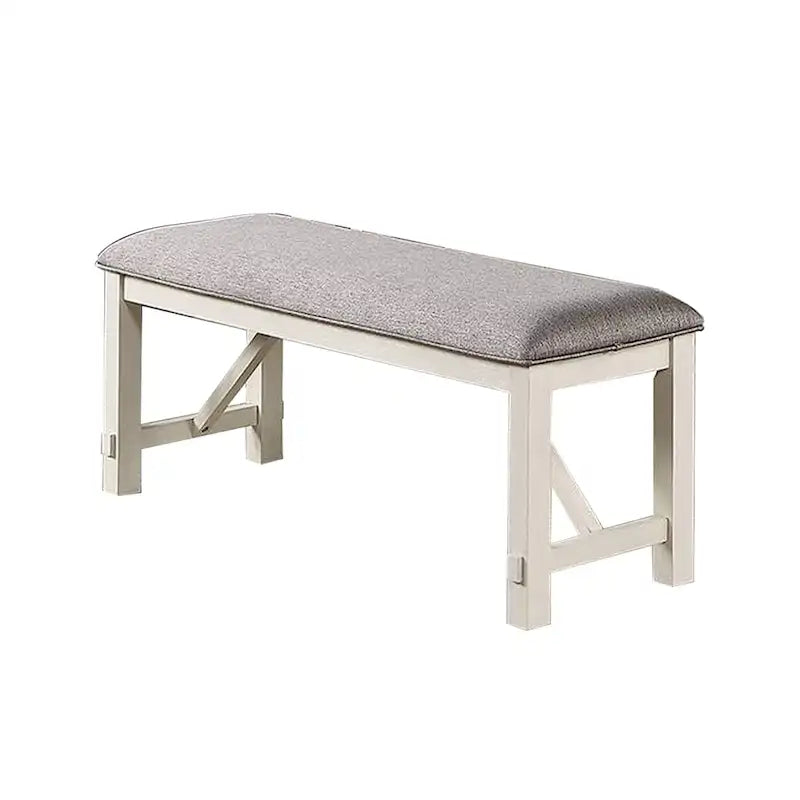 Grey Upholstered Dining Bench, Farmhouse Style, Seats 2–3, Rubberwood Frame