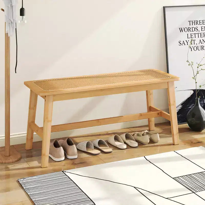 100.3 cm Bamboo Dining Bench with Handwoven Rattan Seat