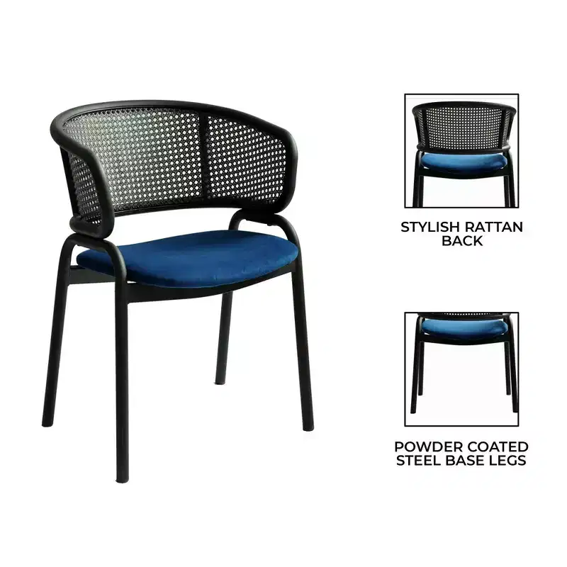 LeisureMod Ervilla Modern Dining Side Chair  Cozy Upholstered Accent Armchair with Black Iron Legs, Kitchen, Dining Room, Cafe, Restaurant Seating