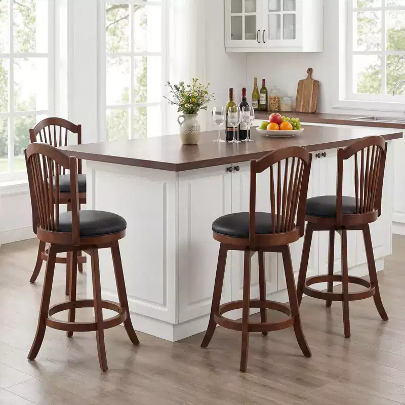 Costway Swivel Bar Stools Set of 2/4, 25 Counter Height Barstools with Backrests, Wood Frame Brown