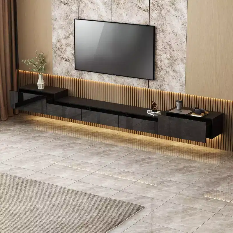 Famapy Black Wall Mounted Entertainment Center With LED Light
