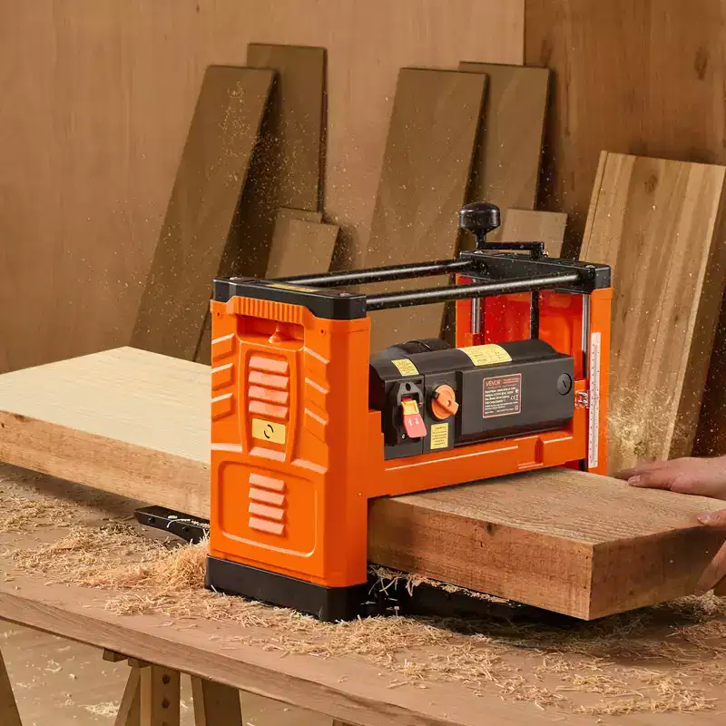 VEVOR Thickness Planer, Two Speed, 13-Inch Width Worktable Power Benchtop Planer, Three-Blade, 2000W 23500 RPM Powerful Motor, Dual Rollers, Orange