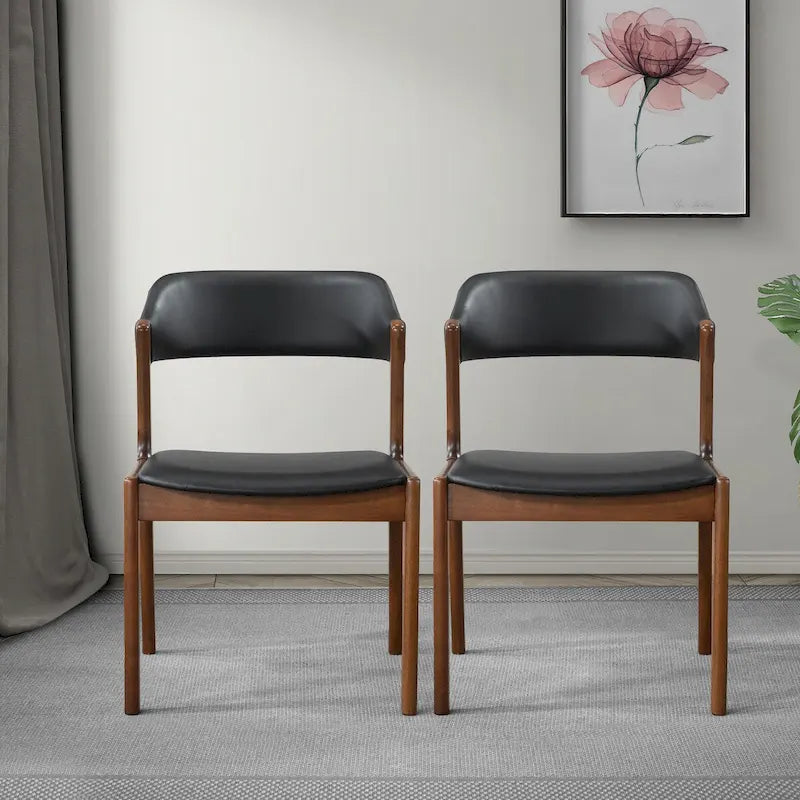 Duluth Contemporary Dining Chairs in Black Vegan Leather ( Set of 2)