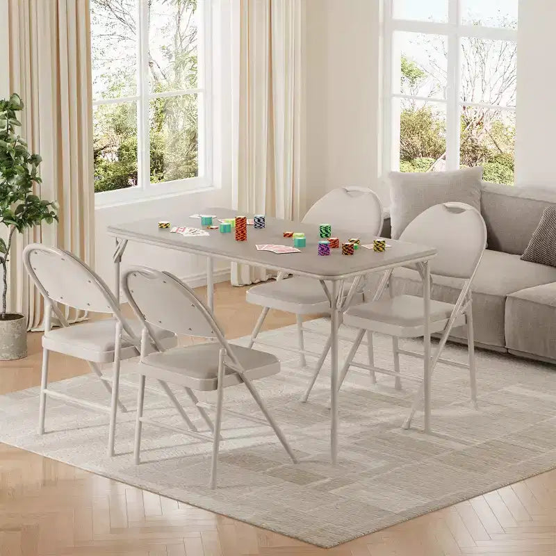 Rectangular Sturdy Portable Folding Table - PU Leather Padded Top, Lightweight Card & Camping Table for Home, Picnic, Indoor & OutdoorNo chair