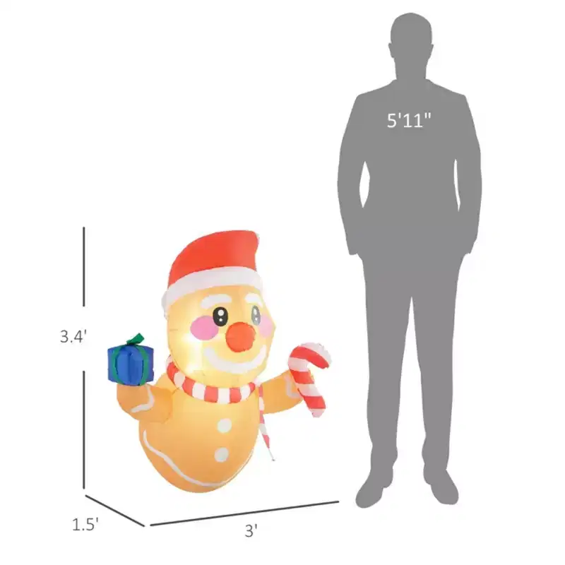 NAYSAYE 3FT Hanging Gingerbread Man Inflatable Holding Gift Box Christmas Decoration Festive Holiday Yard Display, Red and Brown, 35.4*17.7*41.3