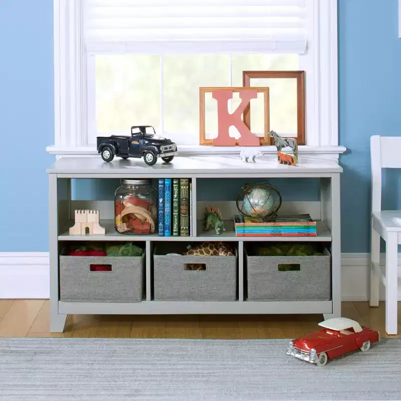 Martha Stewart Kids' Low Bookcase: Children's 24 Wooden Bookshelf, Book and Toy Storage Organizer with Fabric Bins