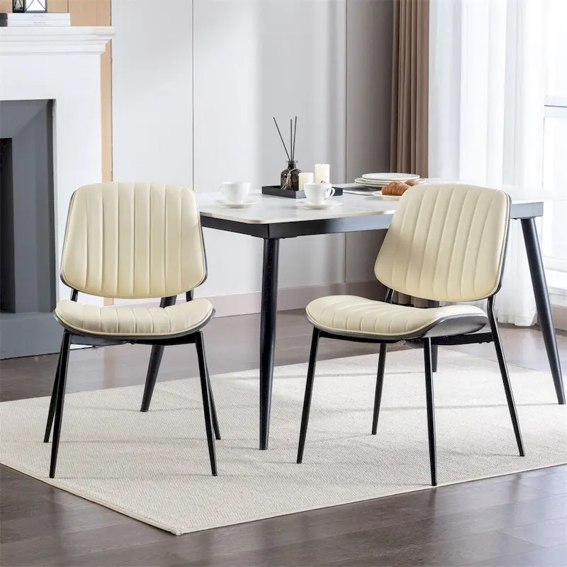 Dining Chairs Set of 2,Mid Century Modern Retro Faux Leather Chair