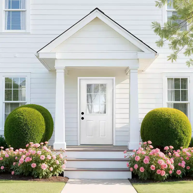 36 x 80 Fiberglass Entry Door, 4-9/16 in. New Packaging Vinyl Frame,9 Lite Low-E Glass - Primed Front Door for Home's Front Entrance