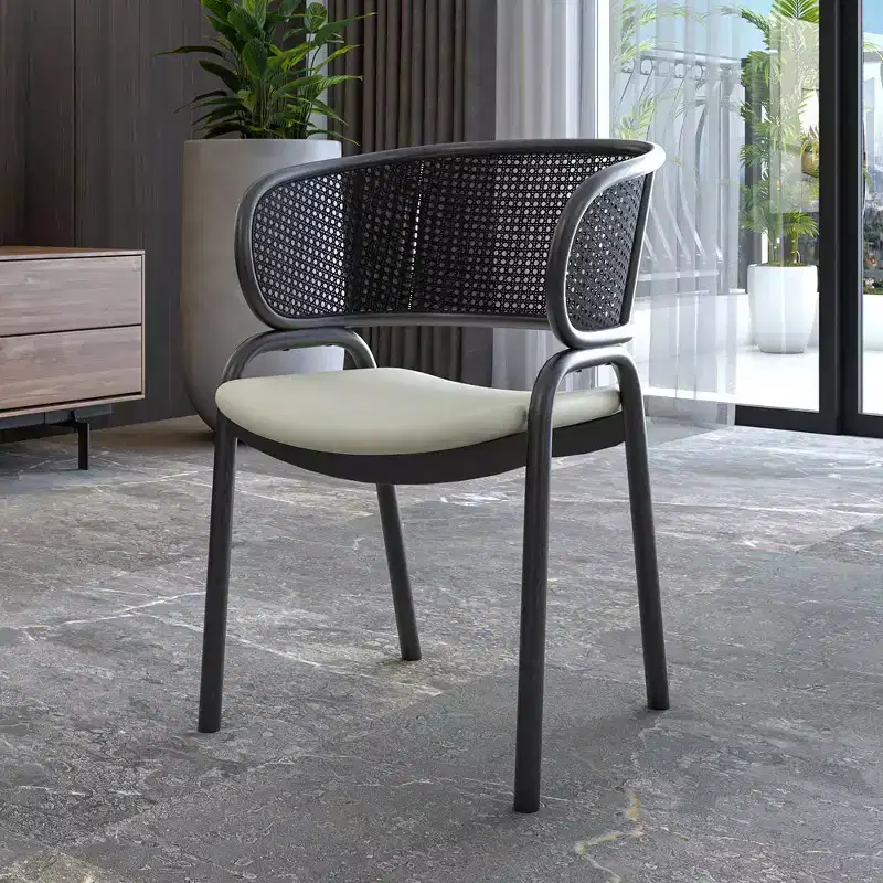 LeisureMod Ervilla Modern Dining Side Chair  Cozy Upholstered Accent Armchair with Black Iron Legs, Kitchen, Dining Room, Cafe, Restaurant Seating