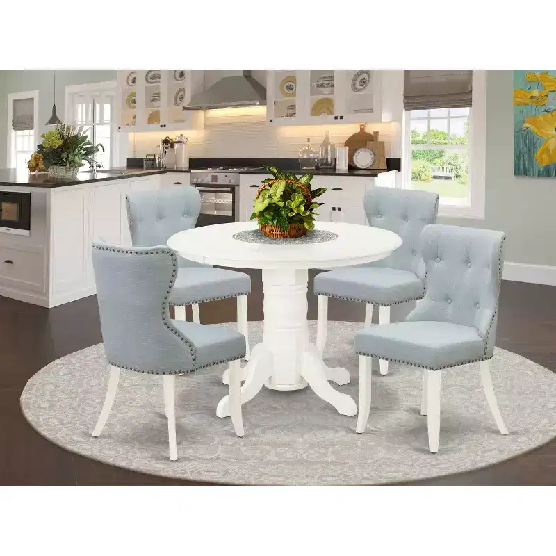 HomeStock 5-Piece Buttermilk & Cherry Finish Solid Wood Top Dining Table with 4 Parson Chair