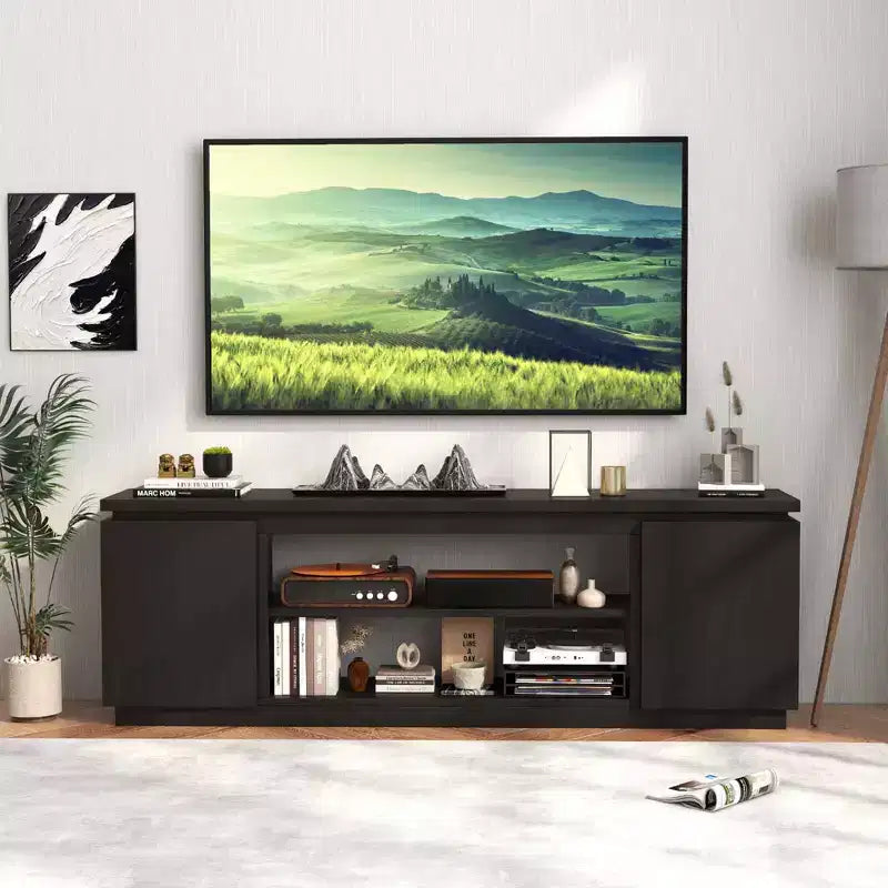Costway Fireplace TV Stand for TVs up to 80 with Electric Fireplace 3 Adjustable Shelves Black/White