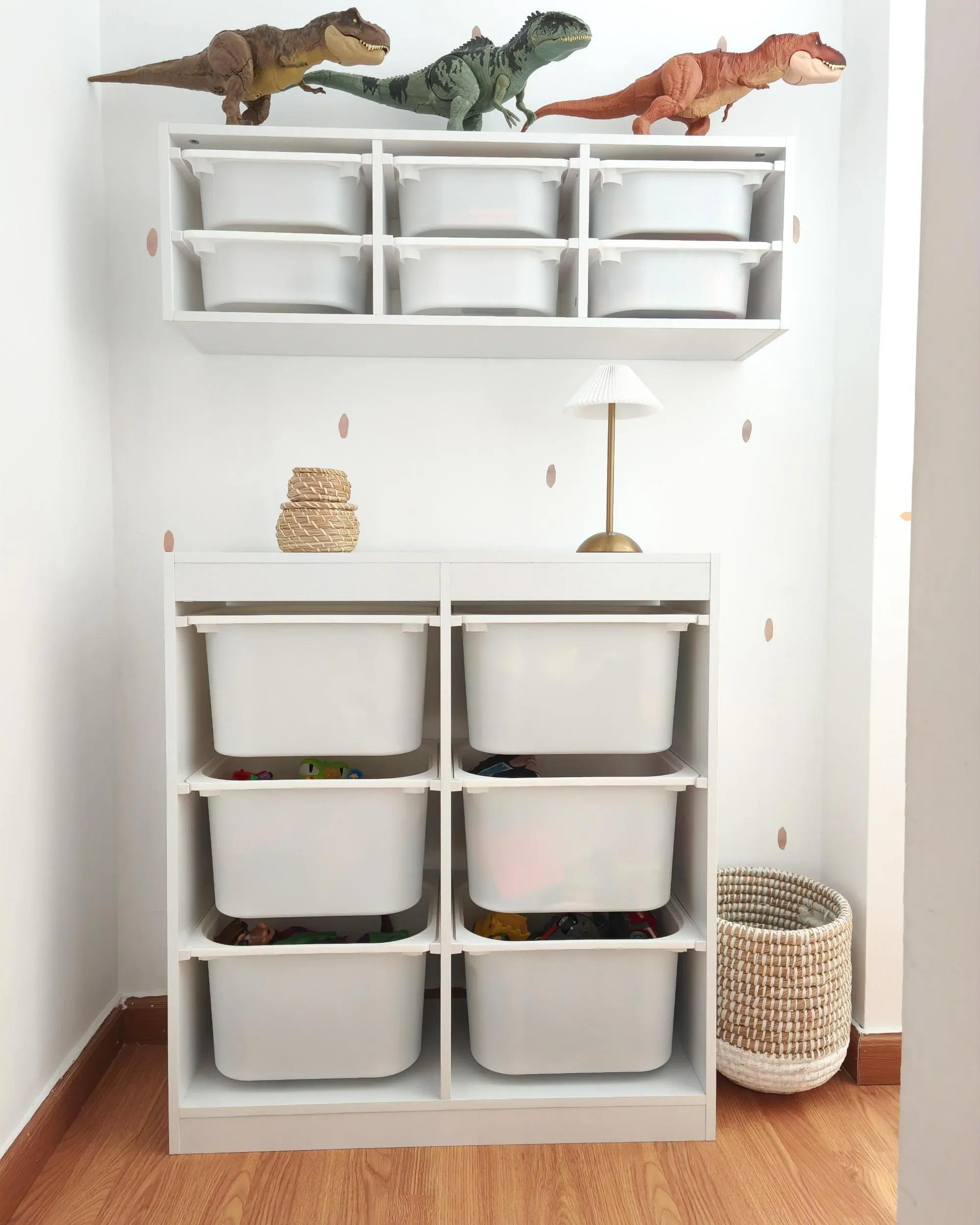 Scaffale a parete con scatole portaoggetti Bianco