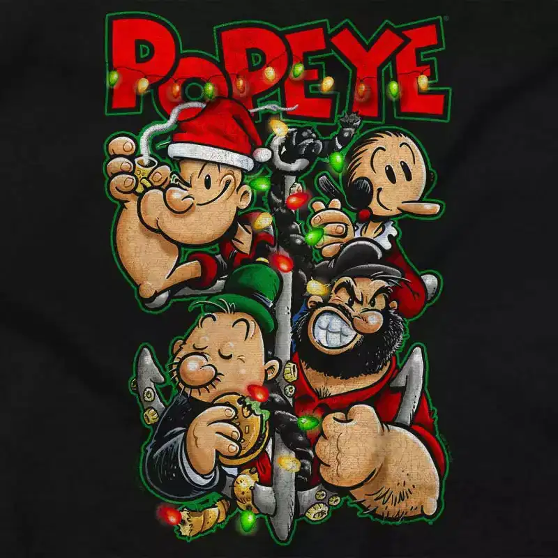 Popeye Christmas Lights Crew Cartoon Graphic T Shirt Men or Women Brisco Brands