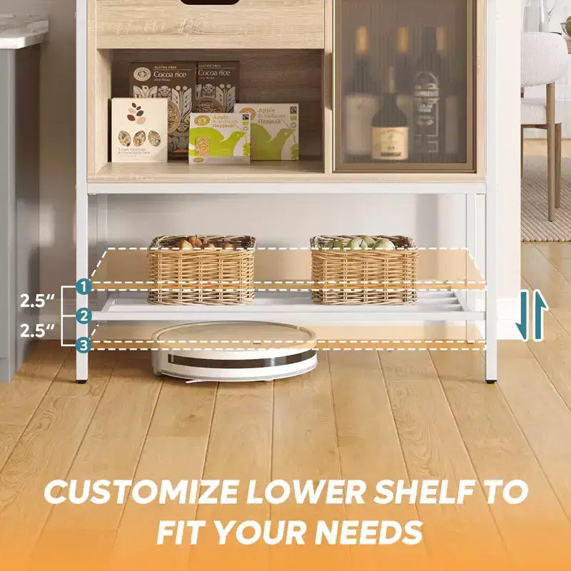 60 Inch Kitchen Baker's Rack with LED Light - 6-Tier Microwave Stand with Storage Drawer Cabinet & 8 Hooks
