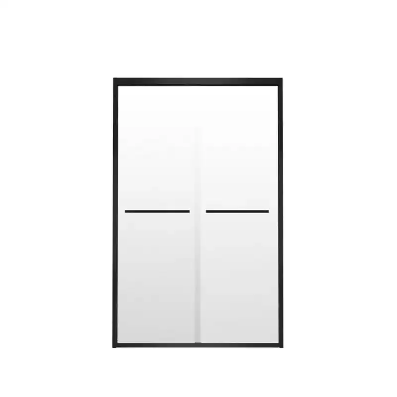 Zeus & Ruta Aluminum Frame Double Sliding Shower Door with 1/4Clear Tempered Glass, Matte Black Finish