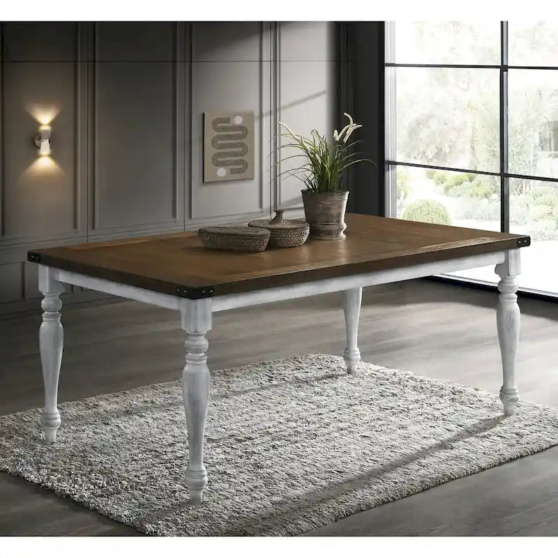 Roundhill Furniture Salines 7-Piece Dining Set, Rustic White and Oak