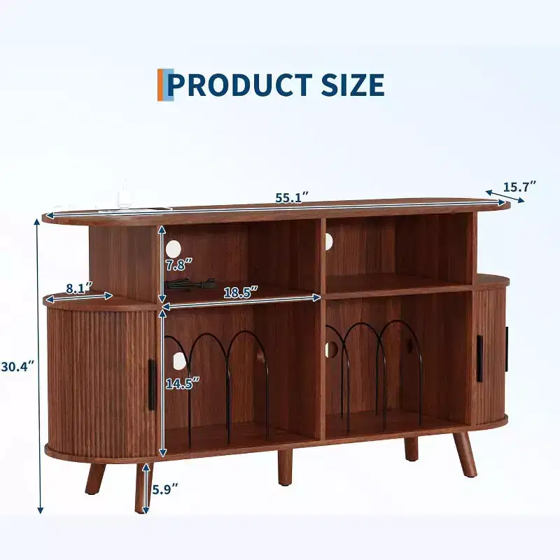 6-Bottle Storage Cabinet w/ Glass Holder & Open Shelves for Kitchen, Dining Room & Living Area