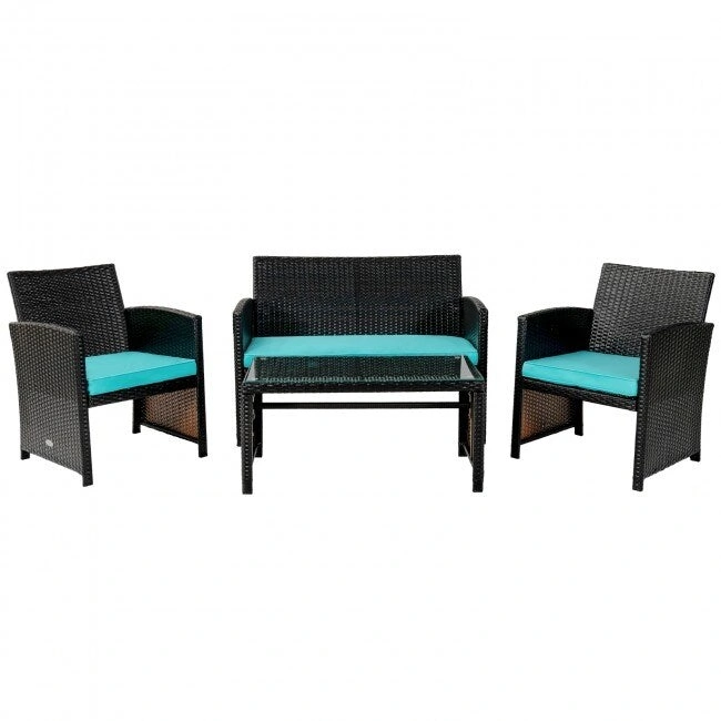 4Pcs Patio Rattan Cushioned Furniture Set - 43.5 x 25 x 31 (L x W x H)